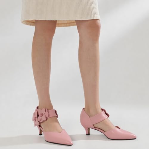 Image of Pointed Toe Low Kitten Heels Women Ankle Strap Slip on Pumps | Closed Toe, 2.2 Inch short heels,Synthetic Upper /Suede,Bridal Dress Shoes - 8 Colors, Wedding, Party and Formal Events