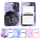 2 Pcs Vertical ID Badge Holder, Sliding Hard Plastic Card Protector for Office School Nurse Credit Cards Proximity Key Passes (Black Marble, 2 Pcs)
