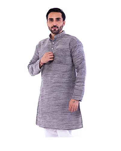 Image of Galaxie India - Men's Khadie Cotton Relaxed Kurta - Dark Grey Color