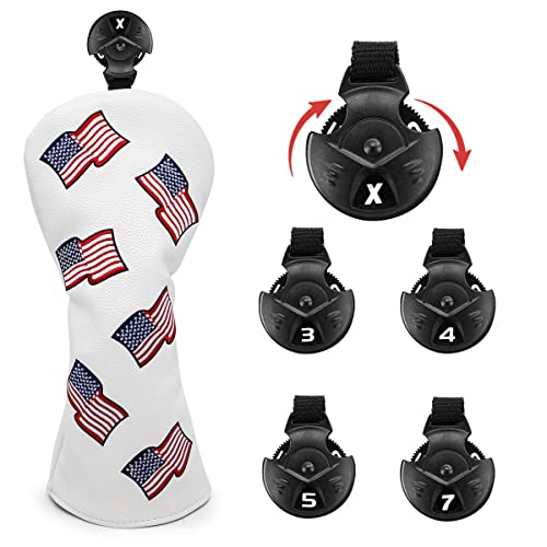 US Flag Patriotism Golf Club Head Covers White for Driver, Fairway Hybrid Woods - 4 Options - Synthetic Leather Golf Wood Head Covers Set(D/F/H), Driver Headcover, Fairway Wood Head Cover, Golf Hybrid Head Cover - Image 3