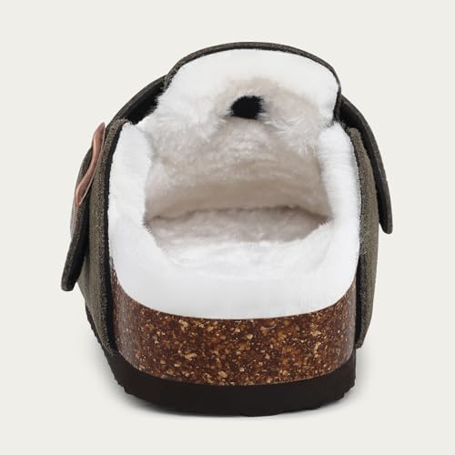 Image of KIDMI Women's Fur Lined Genuine Suede Clogs Fuzzy Cork Footbed Potato Shoes | Adjustable Metal Buckle, Non-slip Rubber Soles, Cushioning, Cozy and Warm, Supportive, Indoor, Outdoor, Winter, Casual