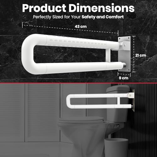 Image of AGEasy (Max Group) Stainless Steel Flip Up Grab Bar with Anti-Slip Nylon Grip -17 inches | Mobility Assistance, Ideal for Shower, Toilet & Bedside - Bathroom Safety Bar for Elderly