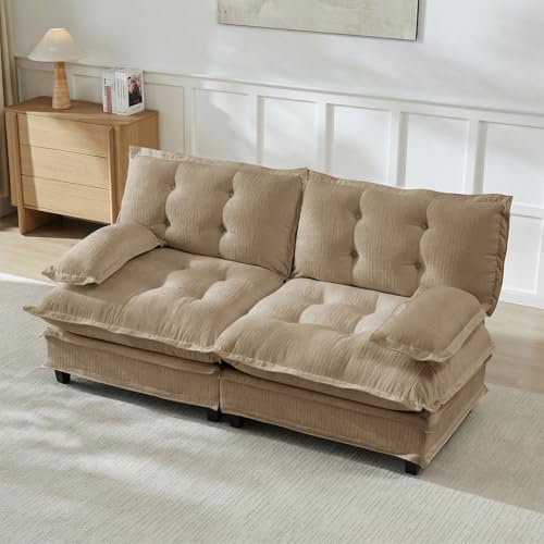 Image of 77 inch Loveseat, Sectional Couches for Living Room, Light Coffee 2 Seater Modern Chenille Deep Seat Sofa Set, Salas para Casa, High Back Love Seat Couches, Cloud Modular Sectional Sets
