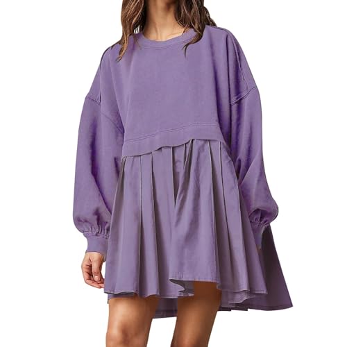 Womens Fashion Oversized Sweatshirt Dress Long Sleeve Crewneck Pullover Tops Relaxed Fit Cute Women's Summer (Purple, M)