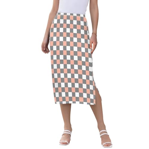 Womens Flowy Stretch Midi Skirts Weekend Split Midi Skirt