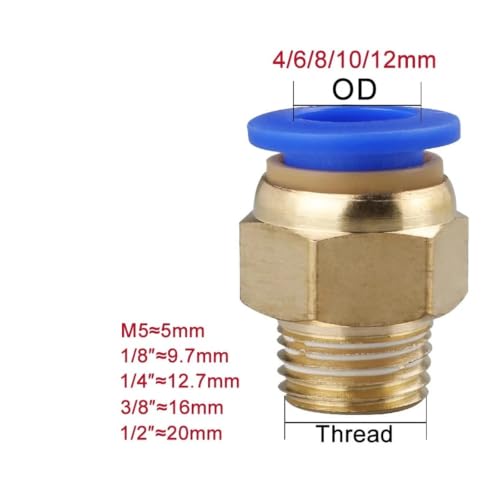 Conector de aire neumático 4mm a 12mm con rosca macho para tubería 4