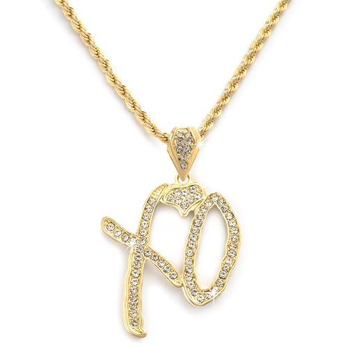 17VKL New 2026 Unise High Hip Hop XO Letter Pendant Necklace for Women Men Iced Out Letter Jewelry Lovers Pendant Fashion Trendy Accessories Creative Gift (Gold)