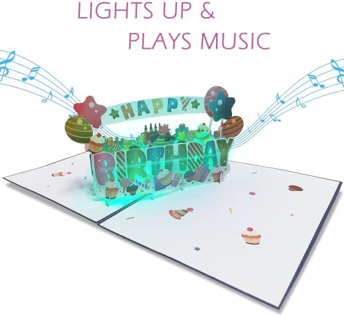 Wonever 3D Music Light Birthday Card, Pop Up Colourful Led Musical Happy Birthday Cards, Greeting Cards Laser Cut Play Happy Birthday Music Cards Gift For Mom Wife Sister Boy Girl Friends Women Men #TOP6