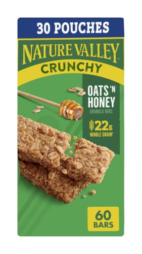 Nature Valley Crunchy Oats N Honey Granola Bars, 60 ct | Whole Grain Oats & Real Honey, 22g Whole...