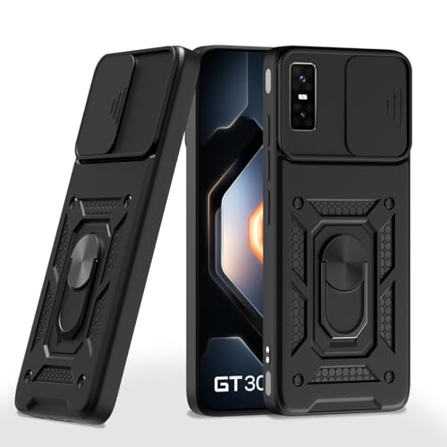 Image of Pikkme Back Cover for Infinix GT 30 Pro 5G | 360 Protection Case | Sliding Camera Shield Cover & Ring Holder Stand D10 Tough Armor Bumper Case (Black)