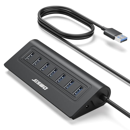 7 Port Aluminium Hub USB 3.0 avec Câble 100cm pour PC Bureau. Multiport USB 3.0 Hub avec 5Gbps, 5V 4A DC pour Laptop, MacBook, Souris, Claviers, Disques durs etc