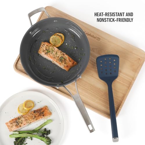 Image of Calphalon Edge Silicone Slotted Turner, Flexible Silicone Slotted Spatula with Reinforced Core, Heat-Resistant Nonstick-Safe Turner for Draining, Navy