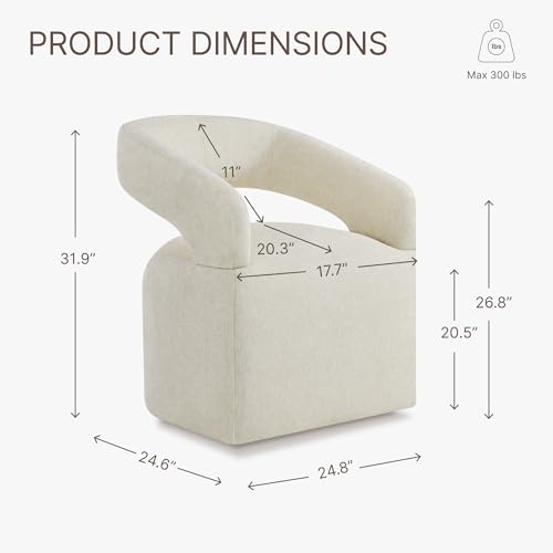 Image of KISLOT Upholstered Dining Chairs Set of 4, Modern Rolling Dining Chairs with Hidden Casters, Arm Kitchen Chairs with Linen Look Fabric, Padded Barrel Chairs for Dining Room, Kitchen, Cream Beige