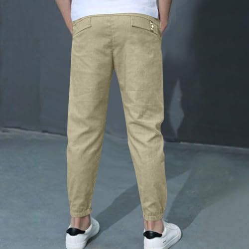 2 Pack Boys Cotton Linen Sweatpants Drawstring Jogger Trousers Casual Lightweight Athletic Pants Kids School Uniform4