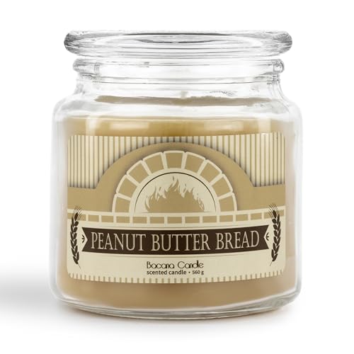 Bacana Candle - Bougie Parfumée en Pot de Verre - Bougie Parfumée en Pot avec Couvercle - Bougie Cadeau Originale - 560 Grammes - Durée de Combustion ± 100 - Peanut Butter Bread - Pain