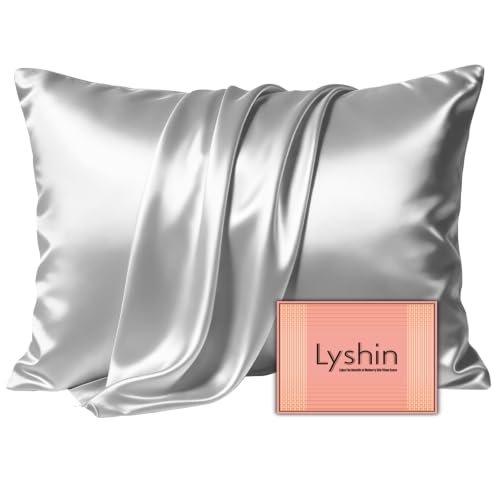 Image of LYSHIN Silk Pillow Cases Standard Size with Hidden Zipper, Silver Grey