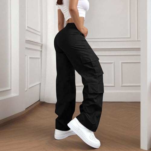 Cargo Pants Women High Waist Wide Leg Casual Baggy Elastic Drawstring Outdoor Hiking Track Pant Pockets Sweatpants3