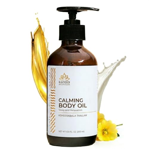 Kerala Ayurveda Calming Body Oil for Relaxation and Sleep (6.8 Fl Oz) | Ksheerabala Thailam | Herbal Foot Massage Oil to Destress & Rejuvenate | Non-Habit Forming | Ayurvedic Recipe for Relaxation