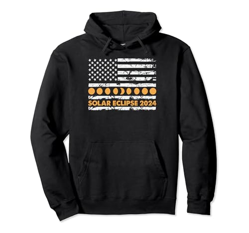 Eclipse Solar Total 2024 Totality Path Bandera de Estados Unidos 04.08.24 Sudadera con Capucha