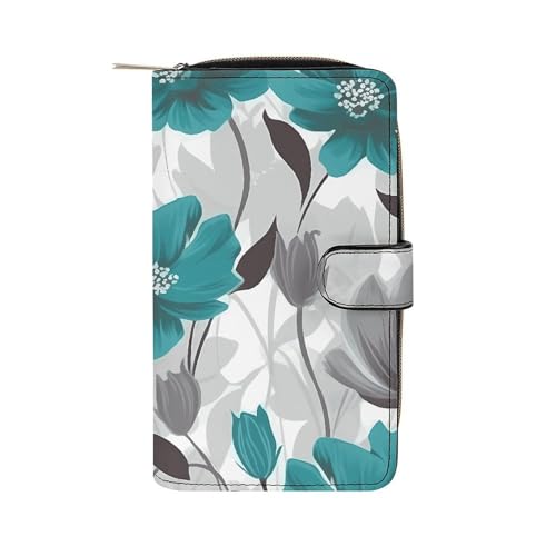 Teal Grey And White Floral1 Wallet Multifunctional Wallets for Men Compact Wallet Purse Passport Bag