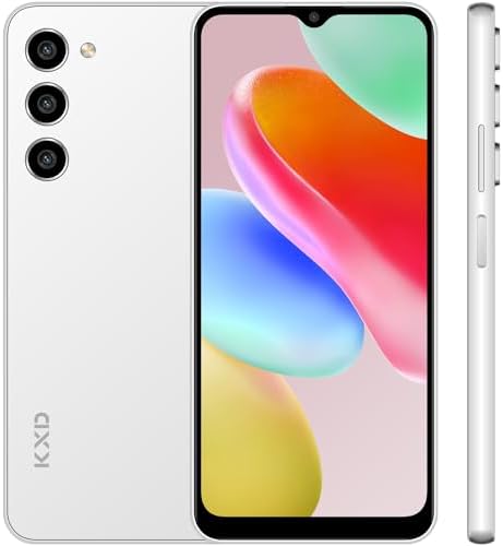 KXD A09 Smartphone | 2024 | 6.56-Inch Screen Cell Phone | 4000 mAh Battery | 8/128GB | Android 12 Unlocked Mobile Phone | 13 MP + 8MP Main/Front Camera | US Version | White