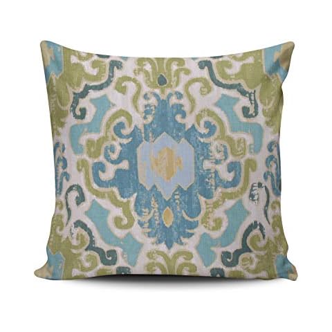 WEINIYA Home Custom Decor Green and Blue Ikat Pattern Throw Pillow Cover Exquisite Double Sides Printed Patterning Square 16x16 inches Cover