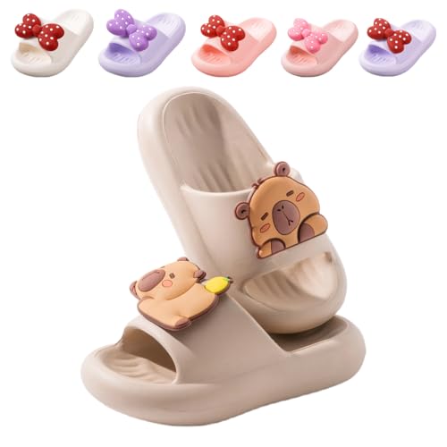 Image of Girls Cloud Bow Slide & Shower Slippers - Non-Slip Slip-On Kids Beach Pool Indoor Outdoor Shoes