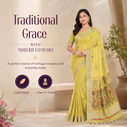 Image of Premium Cotton Jamdani Saree with Woven Floral Pallu & Matching Blouse Piece | Soft Lightweight Ethnic Wear for Women