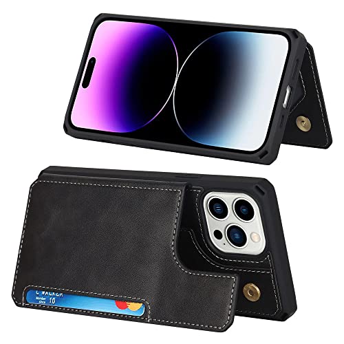 Housse en cuir pour iPhone 14 Plus avec porte-carte de crédit et sangle support de visionnage - 4