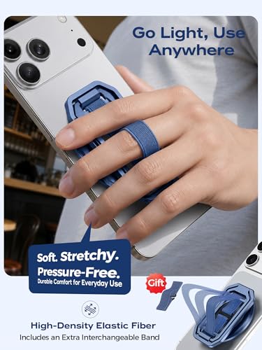 Image of 【On-the-Go】 Pro Aluminum Phone Grip Stand for MagSafe,【Extendable】 360 Rotatable Magnetic Ring Holder with【Anti-Slip】 Finger Strap for iPhone 17 16 Pro Max Portrait Landscape & Mag Safe Case - Blue