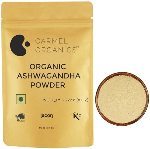 CARMEL ORGANICS Ashwagandha Root Powder (227 Grams)|Jaivik Bharat Certified|Pure|Natural|Helps Fight Anxiety & Stress|Ashwagandha Podi/Amukkara Kizhangu/Asvagandha Churna
