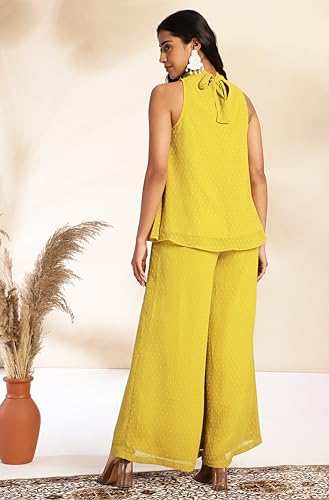 Image of Janasya Women's Chiffon Woven Design Gathered Co-Ord Set