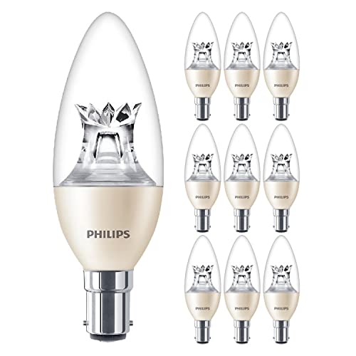 10 Pack Master LED Clear Candle B38 DimTone Lamp 5.5W (40W) B15 SBC Small Bayonet Cap | 2200k to 2700k | 470 Lumen | 25000 Hours | Car Air Freshener Included | 80+ CRI