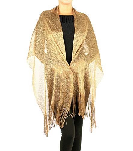 Women's Two Tone Modern Metallic Fishnet Acrylic Party Shawl Fringe Lurex Scarf4