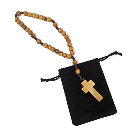 HolyRoses Threaded Olive Wood Anglican Rosary with Velveteen Bag | Brown Rope Twine | Hand Made in Bethlehem, Wood Cover