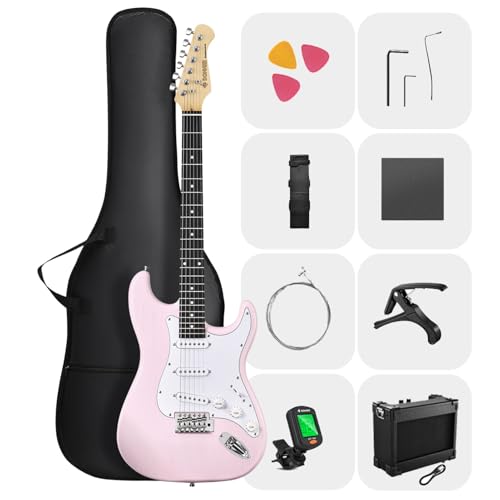 Image of DONNER DST-80 Electric Guitar 39 inch Beginner Electric Guitar Kit with Amp, Classic SSS Pickup Complete with Gig Bag, Tuner, Capo, Strap, Picks, and Free Online Lessons