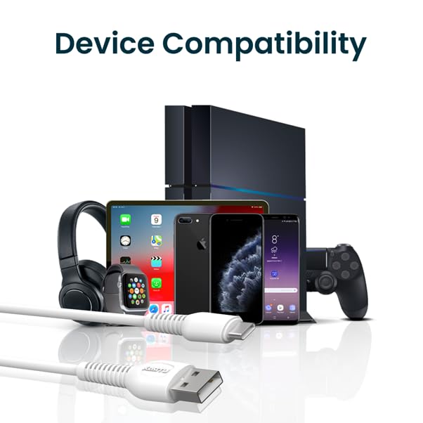 Image of UTRAX 36W USB-A to Type-C Fast Charge & Data Sync USB C Cable, Durable PVC Charging Cord for Android Smartphones, Tablets & Type-C Devices, 180 Days Warranty (White, 100, Centimeters)
