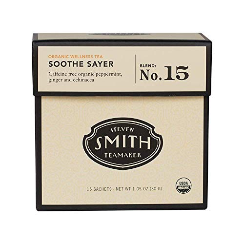 Smith Teamaker | Soothe Sayer No. 15 - Peppermint, Ginger & Echinacea | Caffeine-Free, Herbal, Certified Organic, Throat Soothing Wellness Tea (15 Sachets, 1.05oz each)