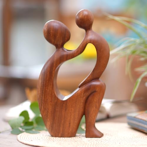 Escultura artesanal en madera natural Madre e Hijo 29.85 cm miniatura 2