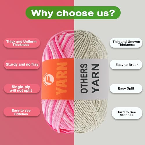 Image of 2 x 3.5Oz /120yds Beginner Easy Yarn for Crocheting and Knitting;Worsted-Weight Medium #4;Cotton Blend Yarn for Beginners Amigurumi DIY(Strawberry+Rainbow)