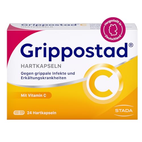 Grippostad C Hartkapseln zur schnellen Linderung von Reizhusten, Schnupfen, Kopf- und Gliederschmerzen und Fieber bei Erkältung und grippalen Infekten, 1 x 24 Stück