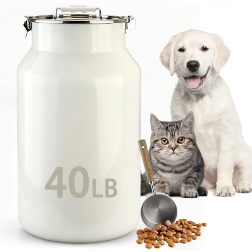 Aloxina Dog-Cat Food Storage Container 40 lb/38 Qt, Large Stainless Steel Pet Food Bin with Airtight Lid & Scoop Included, Durable 304 Metal Storage for Dogs & Cats