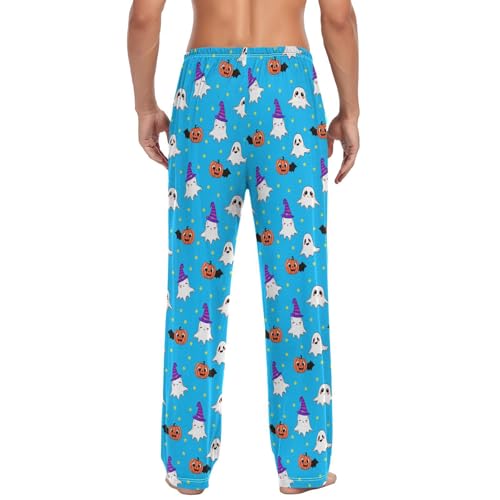 Men’s Halloween Cartoon Pajama Pants with Pockets, Comfortable Lounge Sleep Bottoms#2372