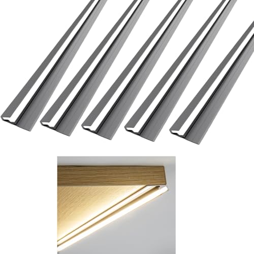 5Pack Surface Mounted LED Linear Aluminum Profile 45 Degree Led Bars Invisible Oblique Beam Lamp Bookcase Layer Shelf Led Channel Kitchen Closet Hidden Lighting(100cm Gray)