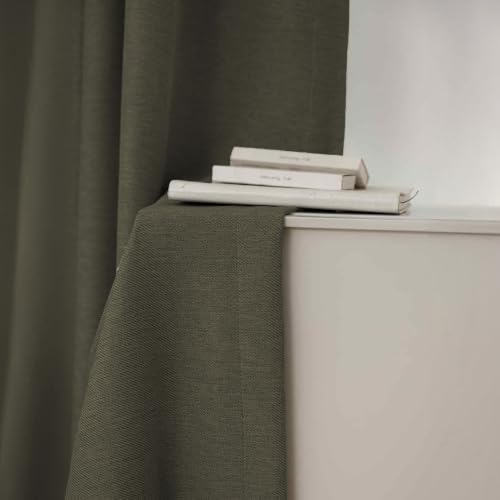 Image of LINENWALAS 100% Blackout Curtains for Window (5 Feet) - Set of 2 Panels Rich Linen Texture Complete Light Block Heavy Panels, Thermal Insulated & Noise Reducing Room Darkening Curtains (Olive Brown)