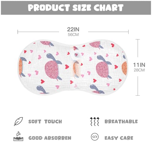 Muslin Baby Burp Cloths, Turtles Hearts Soft Cotton Soft Burp Cloths for Newborns​​, Extra Absorbent Burp Cloths 2-Pack​​, 22 x 11 Inch3
