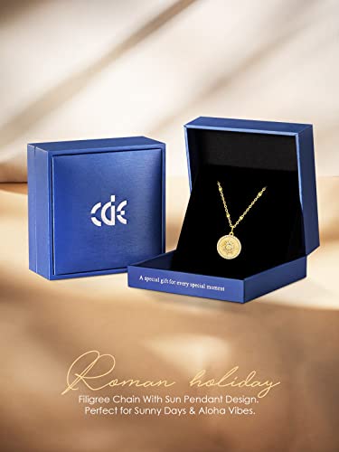 Cde 14K Gold Plated Sun Coin Pendant Necklace For Women 925 Sterling Silver With Birthstone Zirconia, Birthday Anniversary Jewelry Gift For Women Girlfriend Mom Daughter Her #TOP5