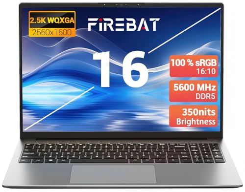 FIREBAT 16 Inch Laptop Computer 2.5K 120Hz 2560x1600, AMD Ryzen7 255 CPU 4.9GHz, 16GB DDR5 RAM 512GB PCIe SSD, Radeon 780M Graphics Gaming Laptop, Upgradable Ultrabook PC for School/Business/Gaming