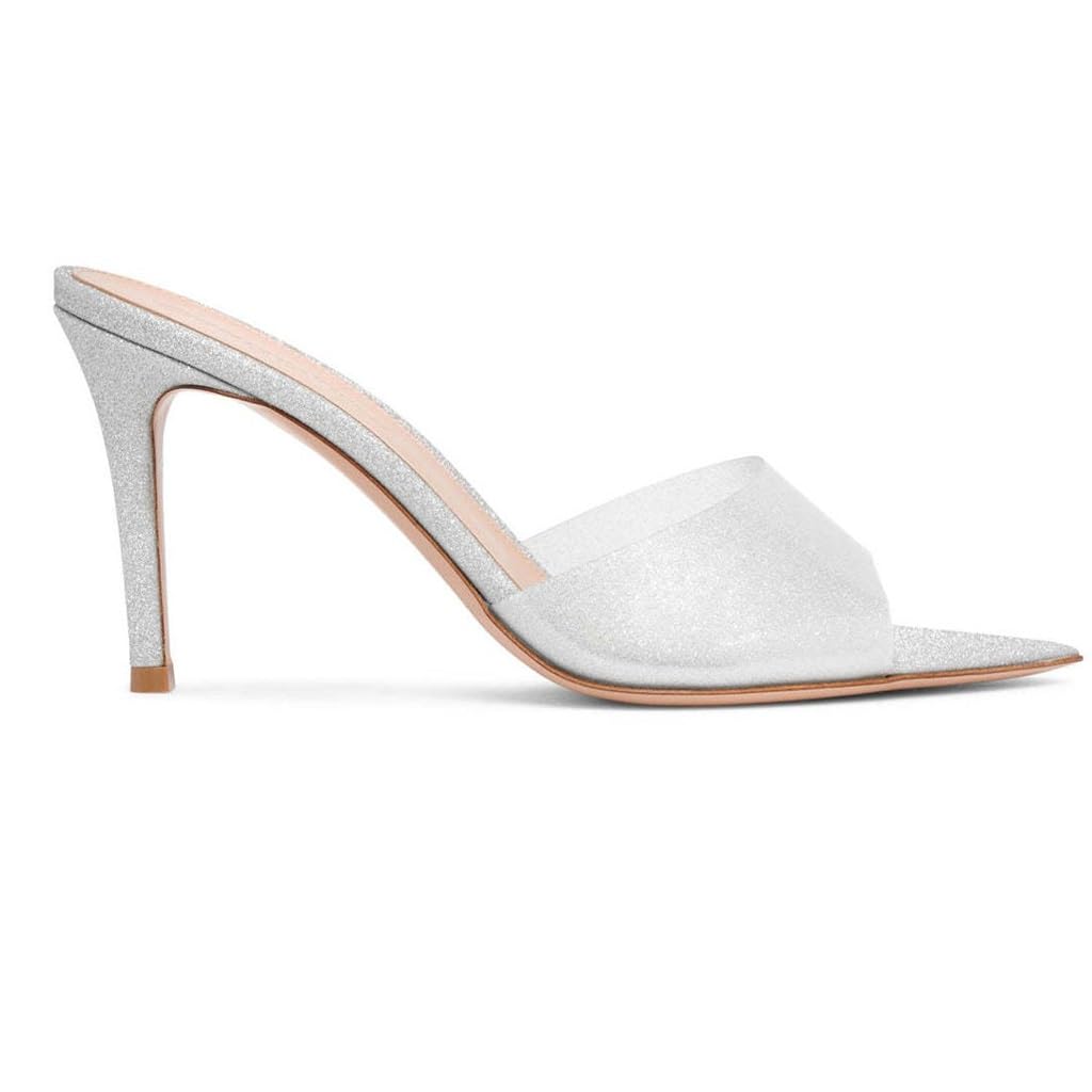 Talons hauts pointus scintillants de haute haute couture avec un talon transparent cristal