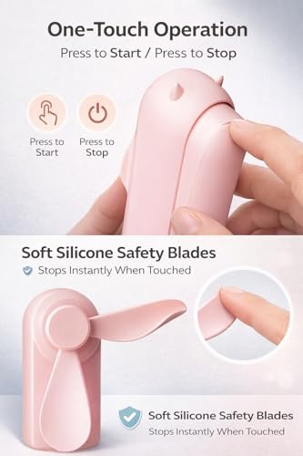 Image of One94Store Mini Handheld Fan, Folding Type-C USB Rechargeable Fan, 2000mAh Battery, 3 Speed Cooling, Pink - Mini Fan, Hand Fan, Small Fan, USB Fan